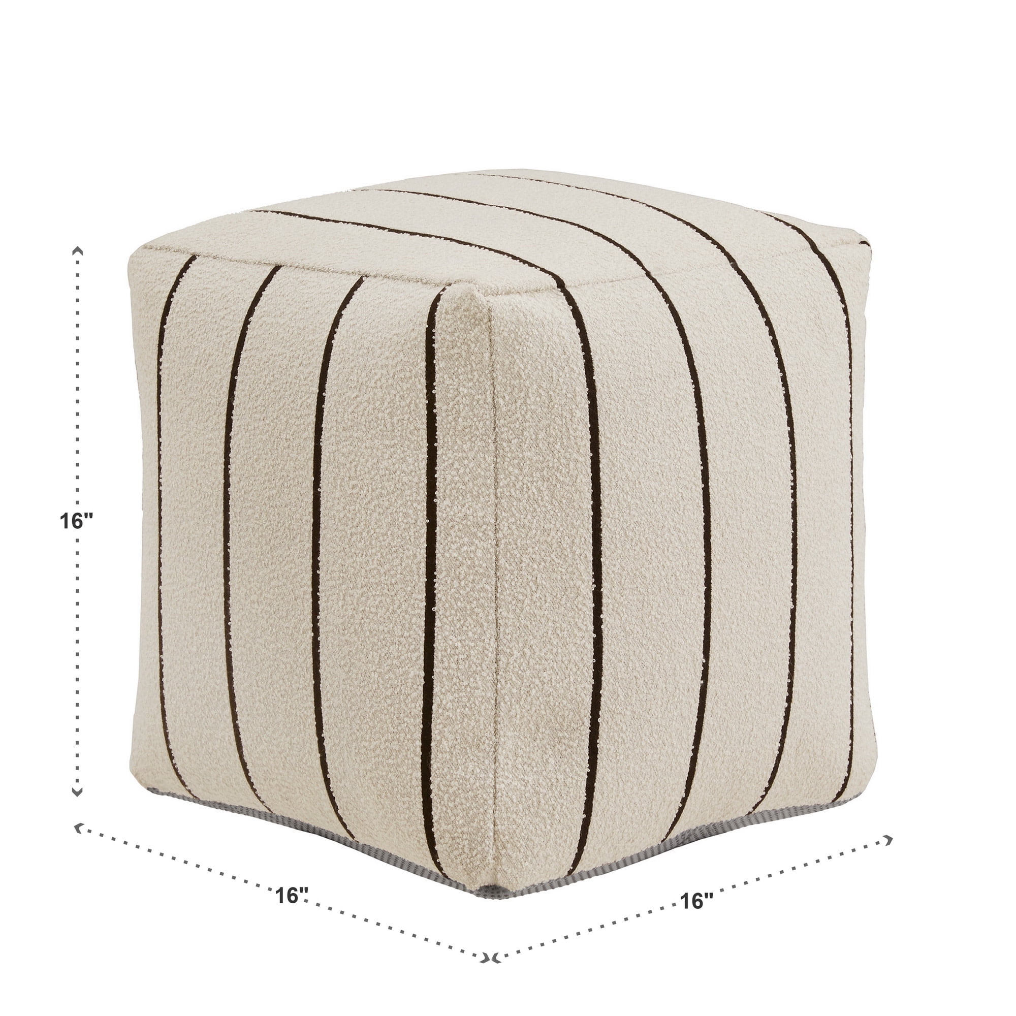 Weston Home Dinant Upholstered Square Pouf Ottoman, Ivory & Black Stripe Pattern Fabric