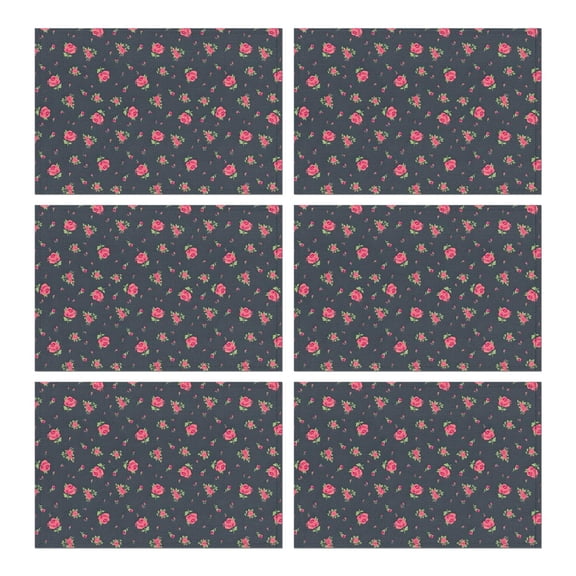 Pioneer Flower Floral Print Pattern Summer Placemats Table Placemats Set Of 6-Linen Kitchen Washable Placemats Table Mats 12x18 Inch Non-Slip Heat Resistant