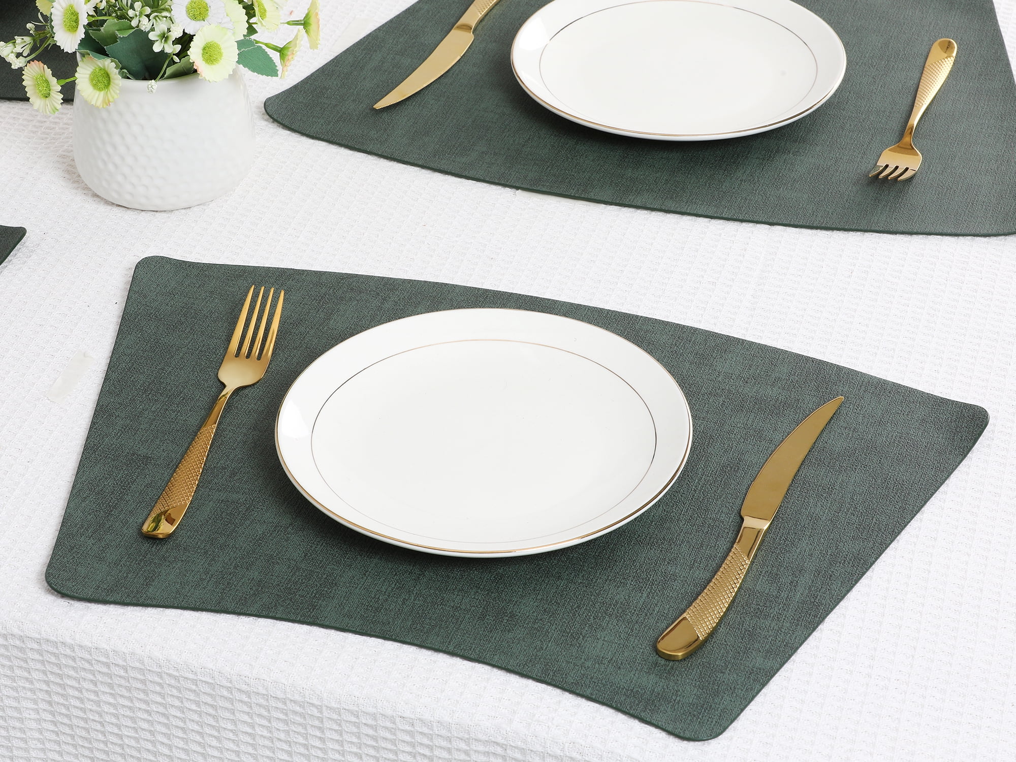 Unique Bargains Placemats for Dining Table Decor Heat Resistant Placemats 6pcs Dark Green