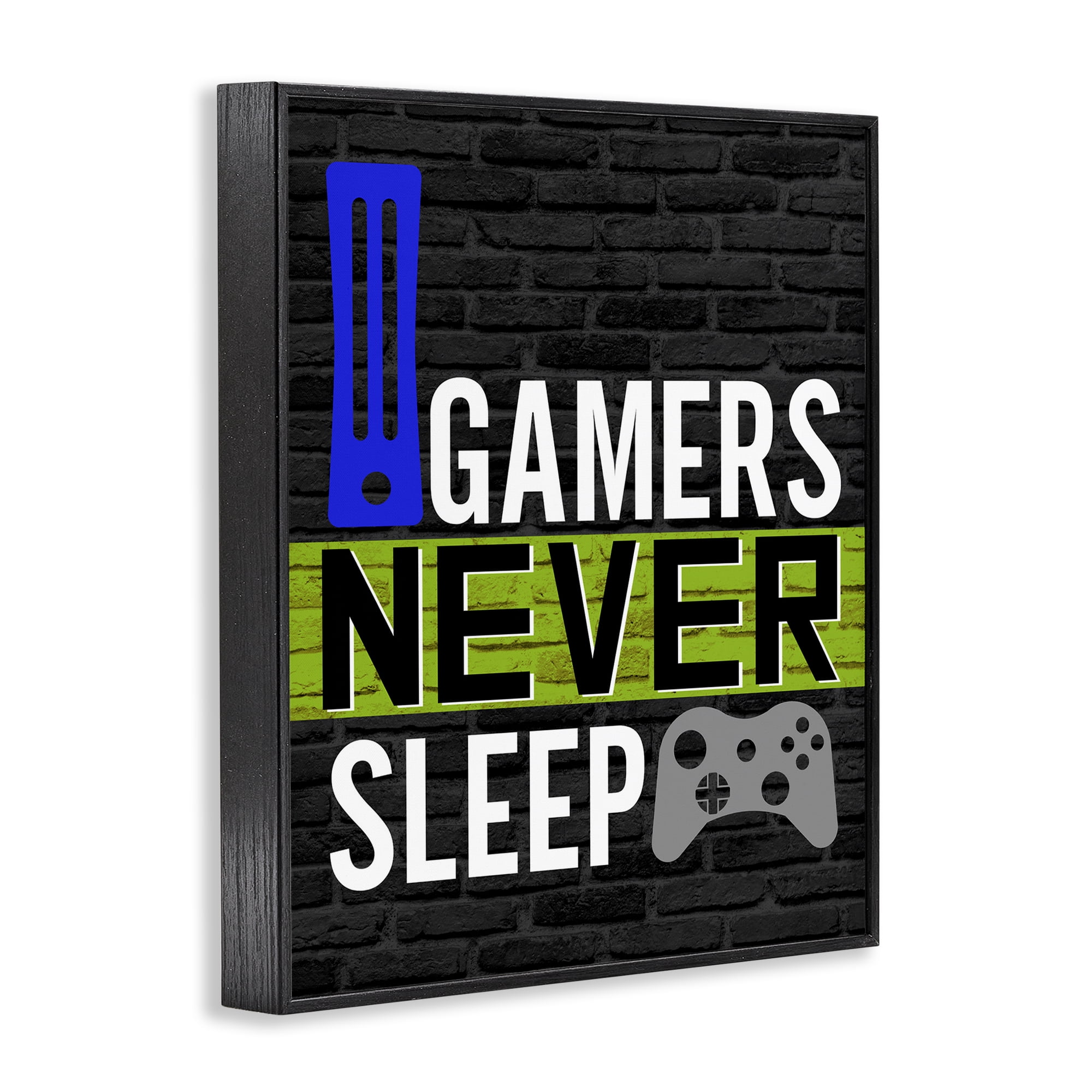 Stupell Industries Gamers Never Sleep Typography Painting Black Framed Art Print Wall Art, 11 x 14