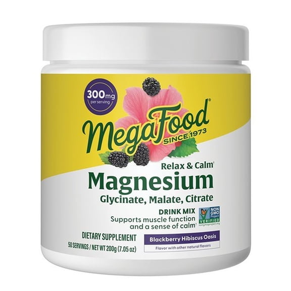 MegaFood Relax   Calm Magnesium Powder - Drink Mix - Blackberry Hibiscus - 50 Servings