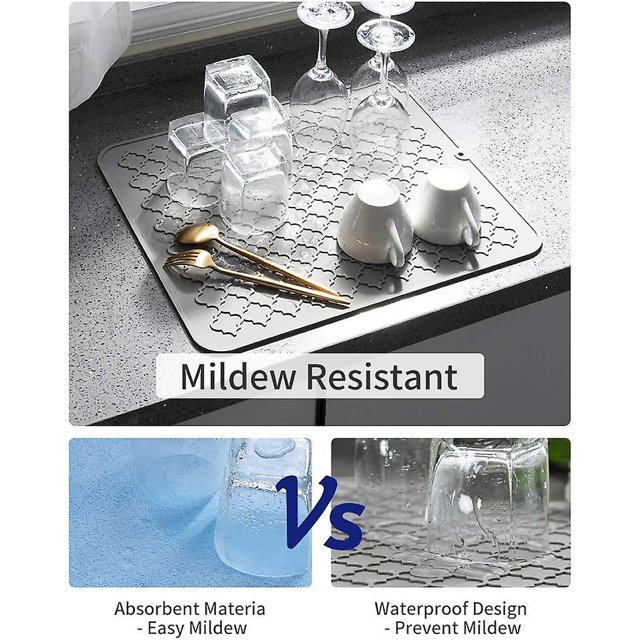 Alfombrillas de secado de platos para mostrador de cocina, alfombrilla resistente al calor, utensilios de cocina, accesorios de cocina (12 x 16, gris) ZefeiWu 8390615885409