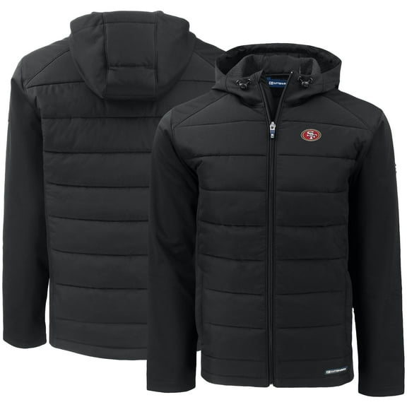 Men's Cutter & Buck Black San Francisco 49ers Evoke PrimaLoft Hybrid Eco Softshell Recycled Full-Zip Hooded Jacket