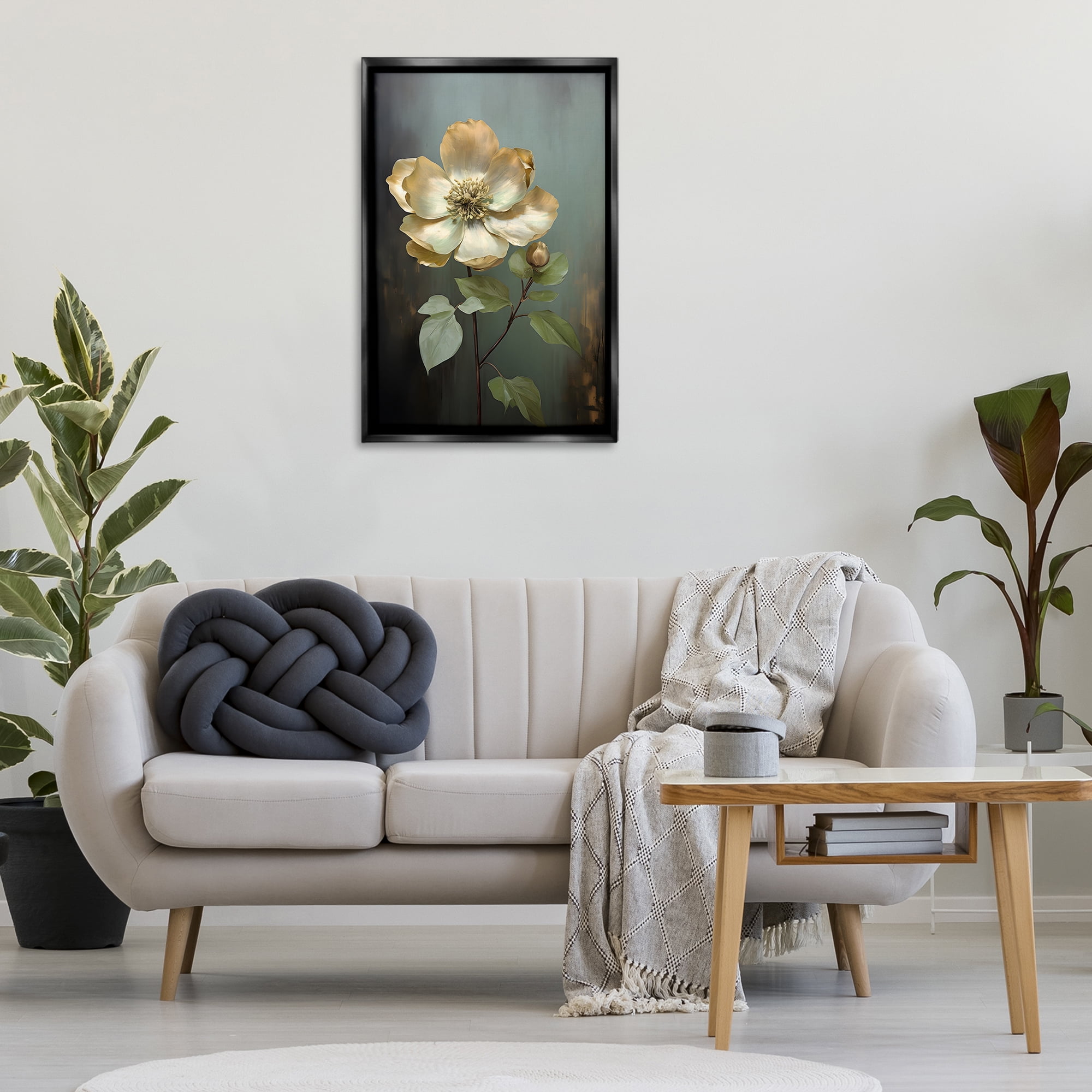 Stupell Industries White Floret Petals Botanical & Floral Painting Black Floater Framed Art Print Wall Art, 21 x 31
