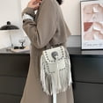 thumbnail image 3 of Crossbody Bags for Women, Shoulder Bag for Women, PU Leather Wear Resistant Waterproof Simple Fashionable Tassel Handbag with Riveter and Chain to Match All Kinds of Occasions, White, 3 of 7