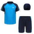 thumbnail image 4 of DPOIS Boys 3 Piece Rash Guard Swimsuits Short Sleeve Swimwear Sets Shirt Trunks Shorts with Swim Hat Bathing Suit Blue 12-13, 4 of 4
