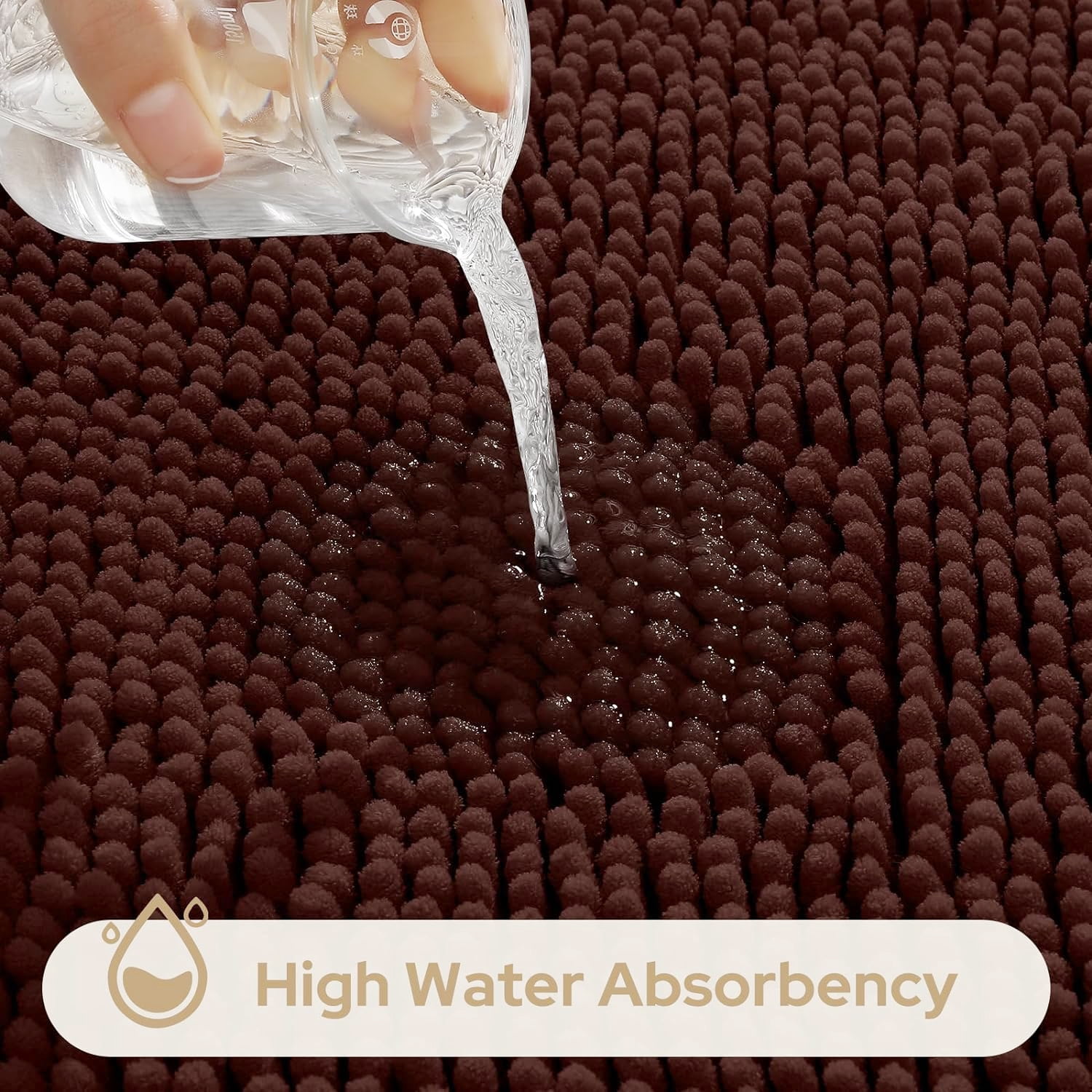 Bathroom Rugs Sets 3 Piece Chenille Bath Rug Non-Slip Bath Mats with Soft Plush PVC Backing Water Absorbent Carpet 1'' Quick Dry Microfiber Toilet Mat, Coffee