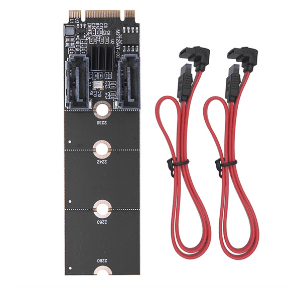 M2 NVME to SATA3.0 Adapter 6Gbps Riser Card M.2 Key-M Converter PCIE NVME to Dual SATA 3.0 Expansion Card JMB582 Chip,1 * Cable Adapter 1set * wiring,Black