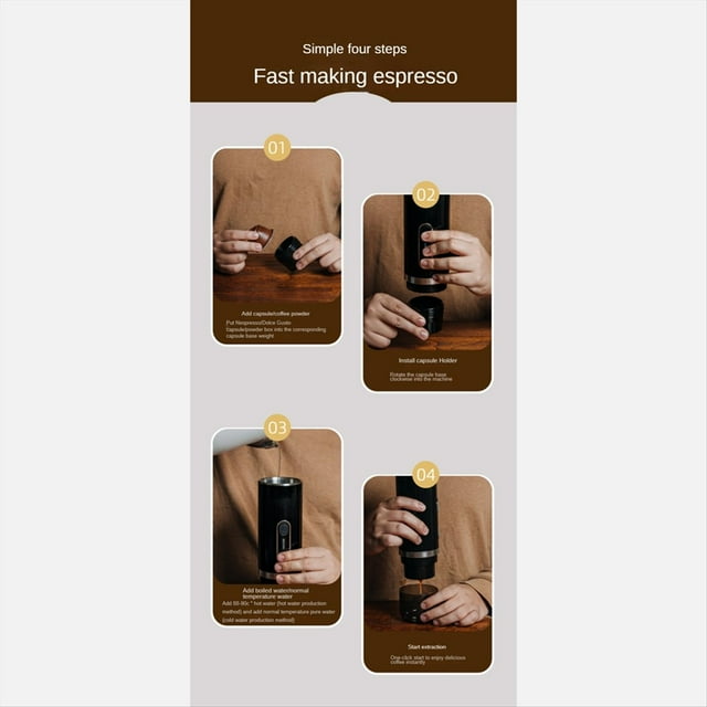 Cafetera Portátil, Máquina de Café Expreso con Calefacción Inalámbrica Recargable, Café para Coche, Café Molido y Expreso para Viajes