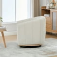 thumbnail image 4 of 32" Wide Modern Chenille Swivel Barrel Chair, Ivory - Tufted Pumpkin-Shape Club Armchair for Living Room, Bedroom, Office - 360° Rotation, High-Density Foam, Durable Metal Base, 4 of 11