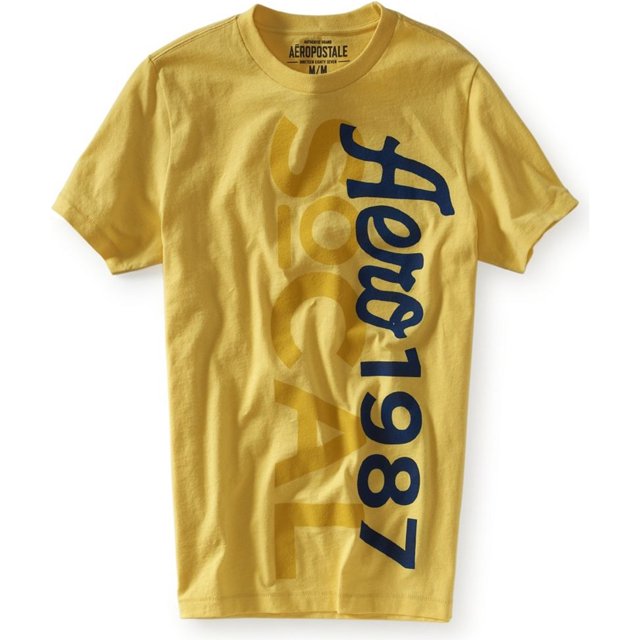 Aeropostale Hombre Puff Paint So-cal Camiseta Gráfica, Amarillo, Pequeño