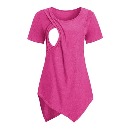 

Hfyihgf Women s Nursing Tops Breastfeeding Shits Maternity Clothes Irregular Hem Pregnancy Tees Postpartum Shirt(Hot Pink M)