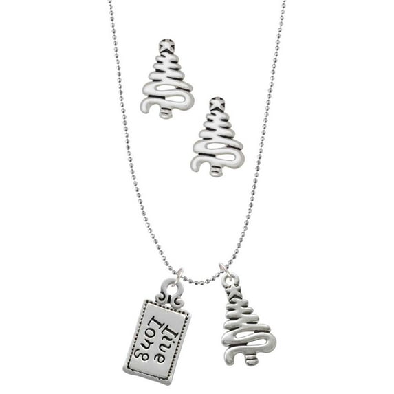 Delight Jewelry Silvertone Live Long Silver tone Zig Zag Christmas Tree Charm Necklace and Stud Earrings