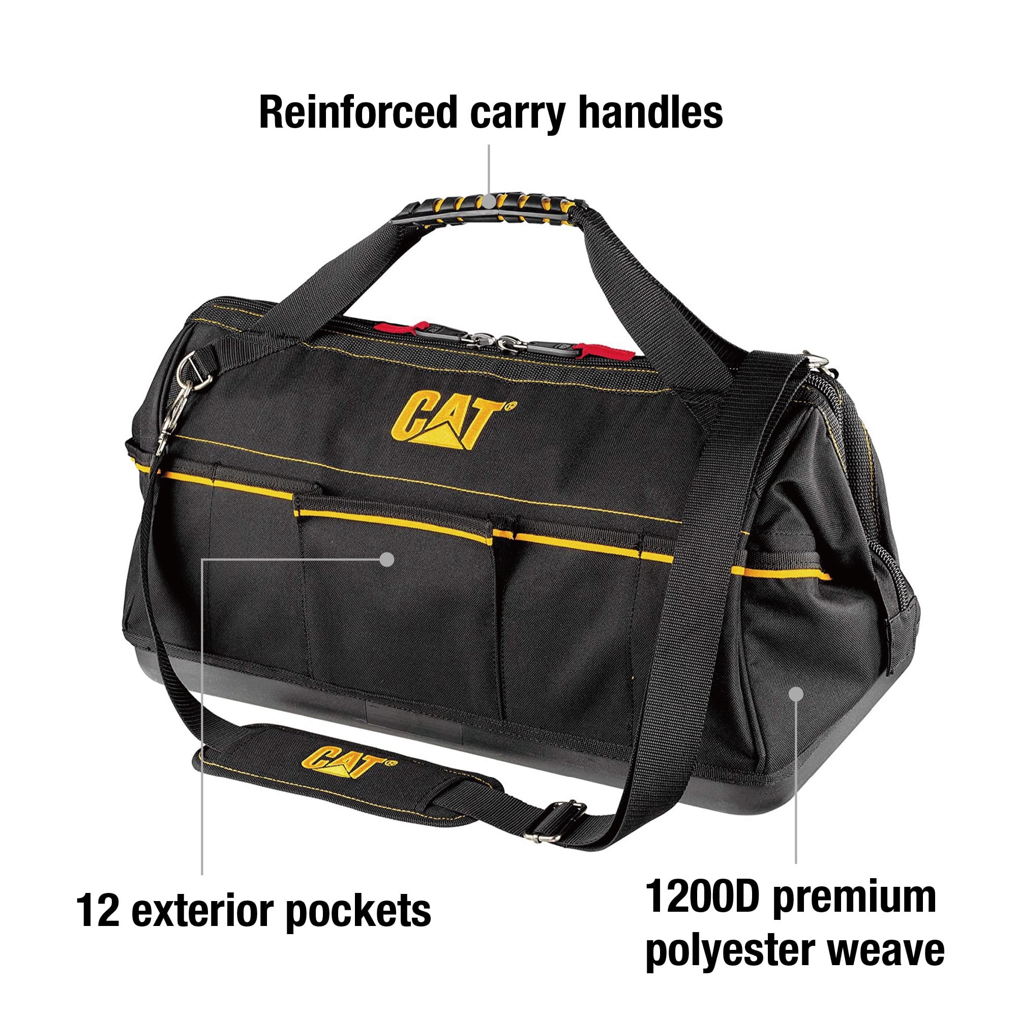 Cat 240173 Cat 240173 20 in. Tech Widemouth Tool Bag 12 Pocket Heavy Duty 1200D Polyester