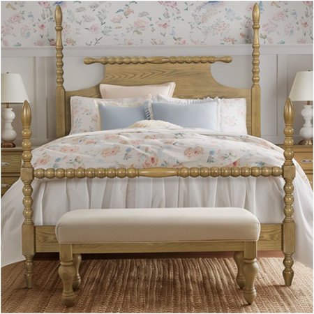 Queen Bed Frame with Headboard & Footboard Traditional Solid Wood Platform Bed Natural Camel Oak Finish No Box Spring Needed