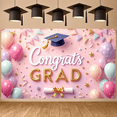 thumbnail image 6 of Pink Theme Graduation Banner Gold Stars Congrats Display Glitter Design Pink Balloons Grad Backdrop for Graduation Ceremony College Graduation Grad Party, 6 of 9