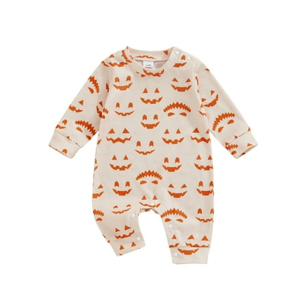 

Loalirando Baby Halloween Romper All-over Pumpkin Print Long Sleeve Fall Jumpsuit