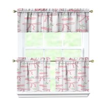 Pink Bow 3-Piece Kitchen Curtains Set Kitchen Curtains Sets with Valance for Windows Rod Pocket Machine Washable Kitchen Decor(54"x18" 2x27.5"x24")