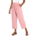 thumbnail image 4 of Noric Women's Cotton Linen Summer Capri Pants Elastic Waist Casual Loose Fit with Pockets Straight Leg Lounge Pants, 4 of 7