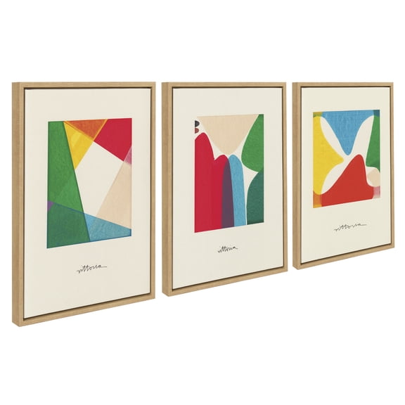 Kate and Laurel Sylvie Bright Modern Colorful Abstract Series Framed Canvas Wall Art Set by Amber Vittoria, 3 Piece Set Natural, Modern Geometric Three-Piece Wall Art Set