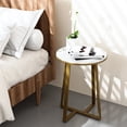 thumbnail image 3 of Round End Tables, Small Side Table White Marble Texture MDF Top,Metal Frame Gold Color, Tall End Table for Bed Room,Coffee Tea End Table for Living Room (White Marble+Gold), 3 of 16