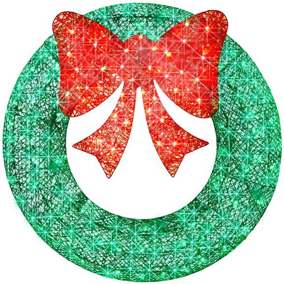 Best Choice Products 36in Pre-Lit Outdoor Christmas Wreath, LED Metal Holiday Decor w/ 120 Lights, Bow - Green/Red