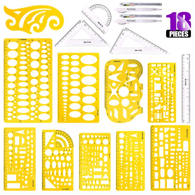 Kit de Plantillas para Dibujos Geométricos Swpeet 18 Piezas con Lápiz y Regla