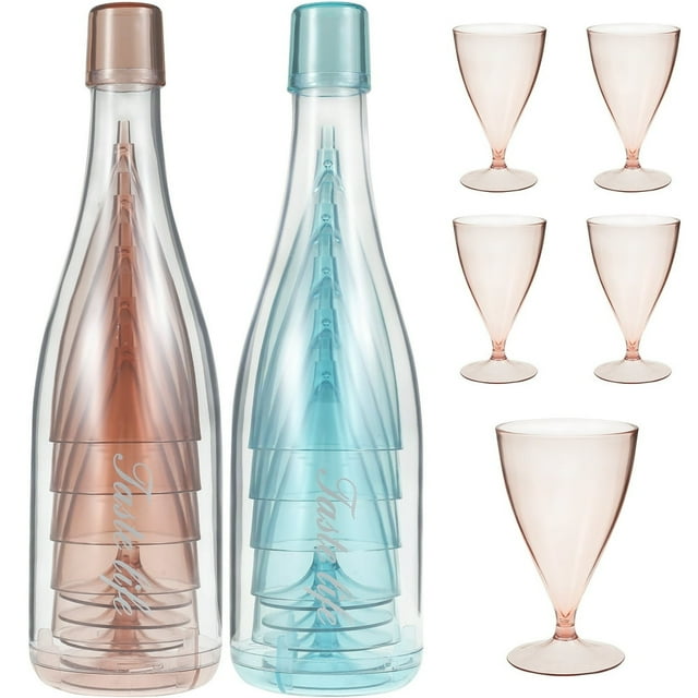 Ensemble de 5 Coupes à Champagne Flûtes à Vin avec Grande Bouteille Verres à Vin Rouges Transparents Verres à Vin Portatifs Légers en Plastique