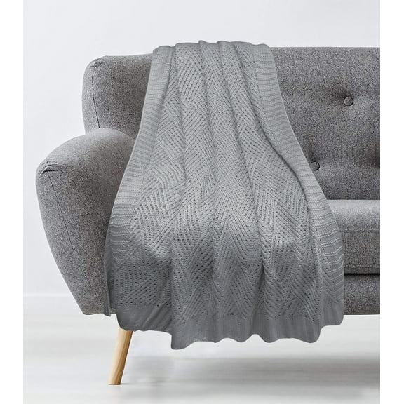 Cable Knit Throw Diamond Grey 50x60