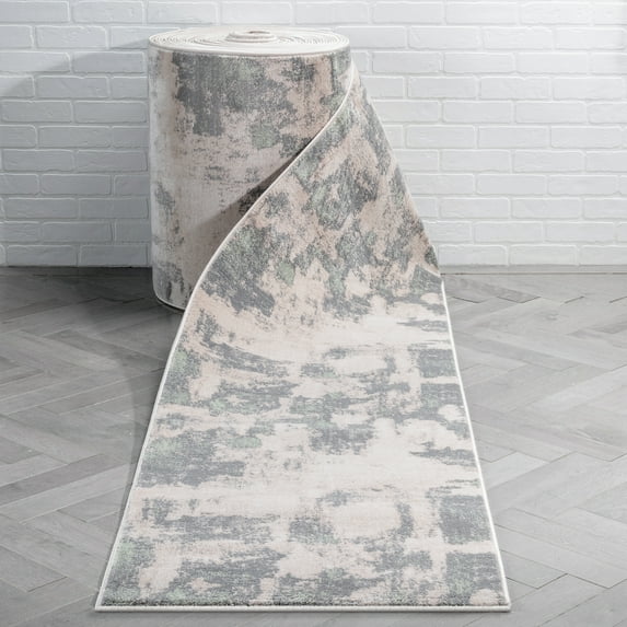 Well Woven Custom Size Runner - Choose Your Length - Caila Grey & Green Brush Stroke Abstract Geometric 27 Inches Wide x 45 Feet Long Runner (27" x 45' Runner) Rug