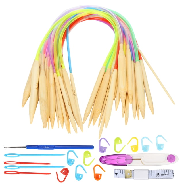 18Pcs Circular Needle DoublePointed Bamboo Color Tube Needlework Tool with Accessories Pack(40cm Accessories Pack )
