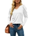 thumbnail image 5 of Womens Shirt V Neck Casual Tshirts Puff Sleeve Tops for Women Solid Color Casual Tunic Tops Blouses, 5 of 5