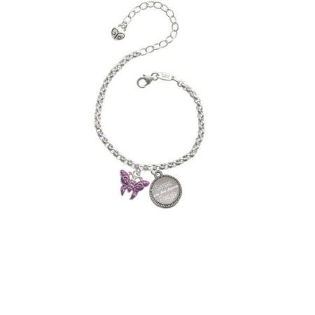 Silvertone Hot Purple Butterfly with 2 Crystals Sisters Are Best Friends Forever Engraved