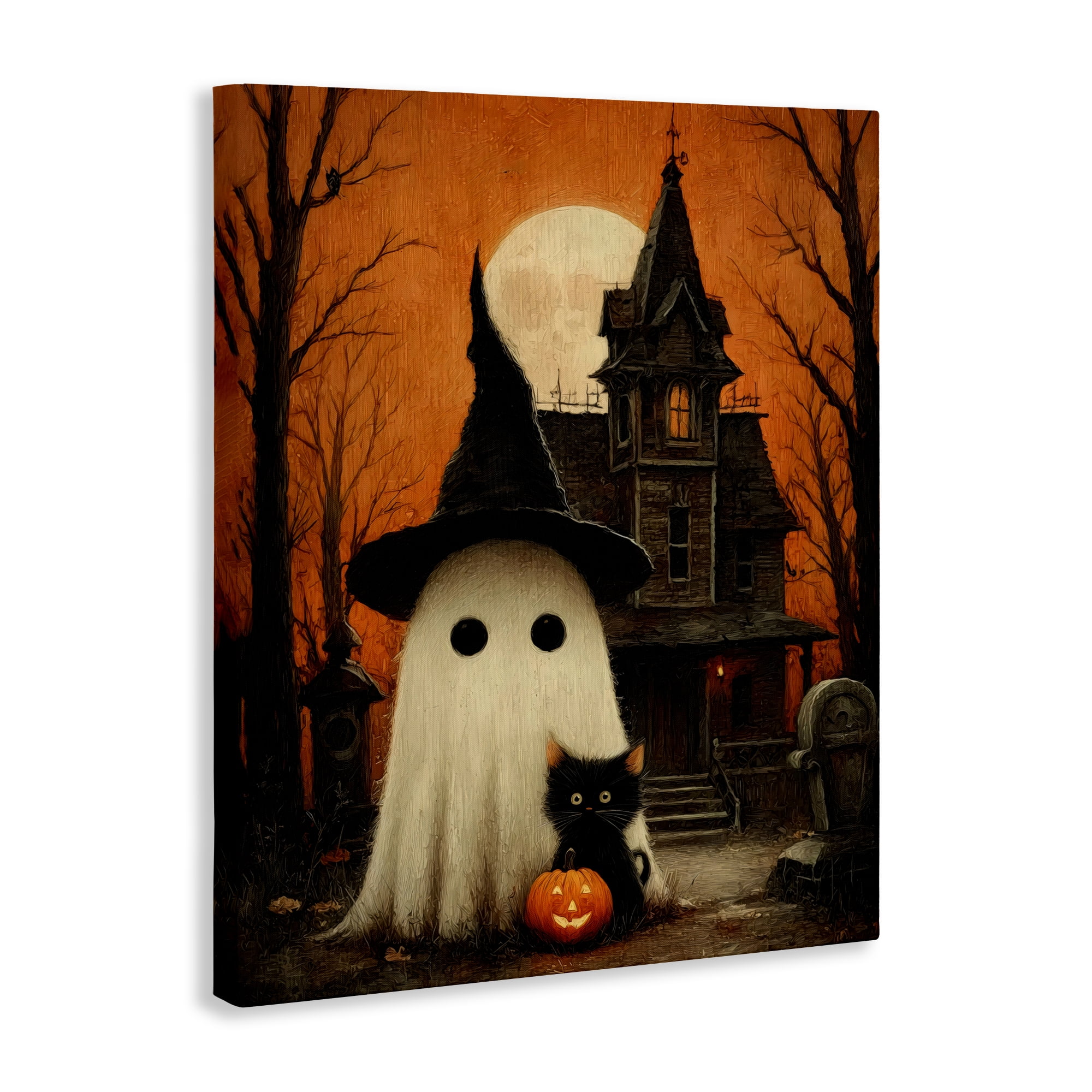 Cute Ghost & Haunted House Canvas Wall Art, design by Arlington Prints