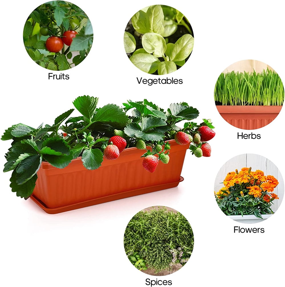 NOGIS 3 Packs 17 Inches Terracotta Color Flower Box Plastic Vegetable Planters for Windowsill, Patio, Garden, Home Décor, Porch