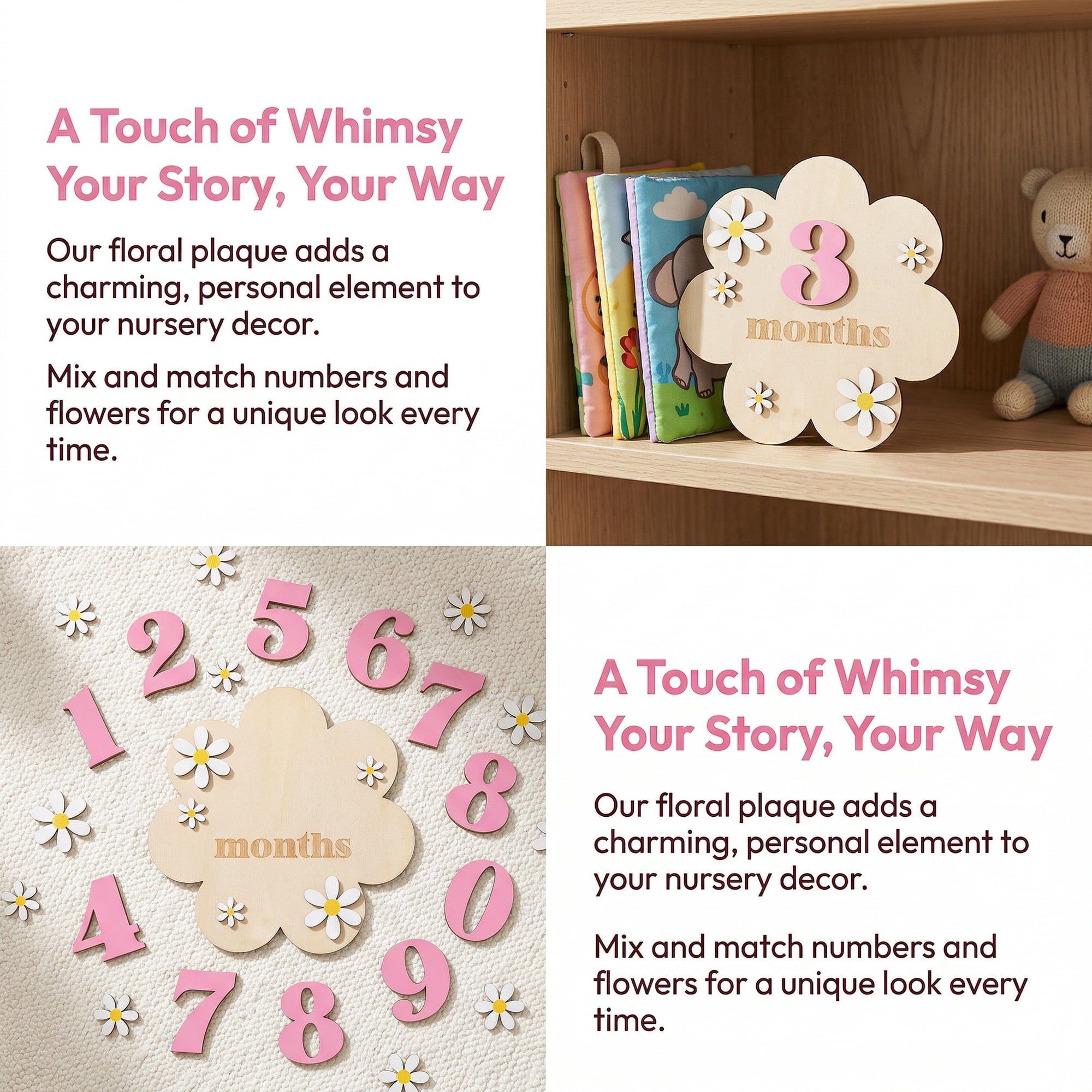 Unique Bargains Wooden Flower Wall Art Decor Layered Floral Wood Sign Pink 6.3in