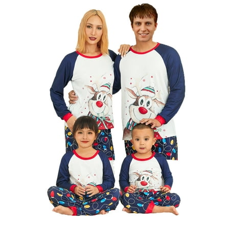 

Huakaishijie Christmas Matching Family Pajamas Set Cartoon Elk Snowflake Nightwear Sleepsuit Loungewear