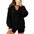 thumbnail image 2 of Taqqpue Women V Neck Pullover Tops Solid Color Oversize Blouse Shirts Loose Fit Keep Warm Plus Size Swweatshirt Tops for Women, 2 of 7