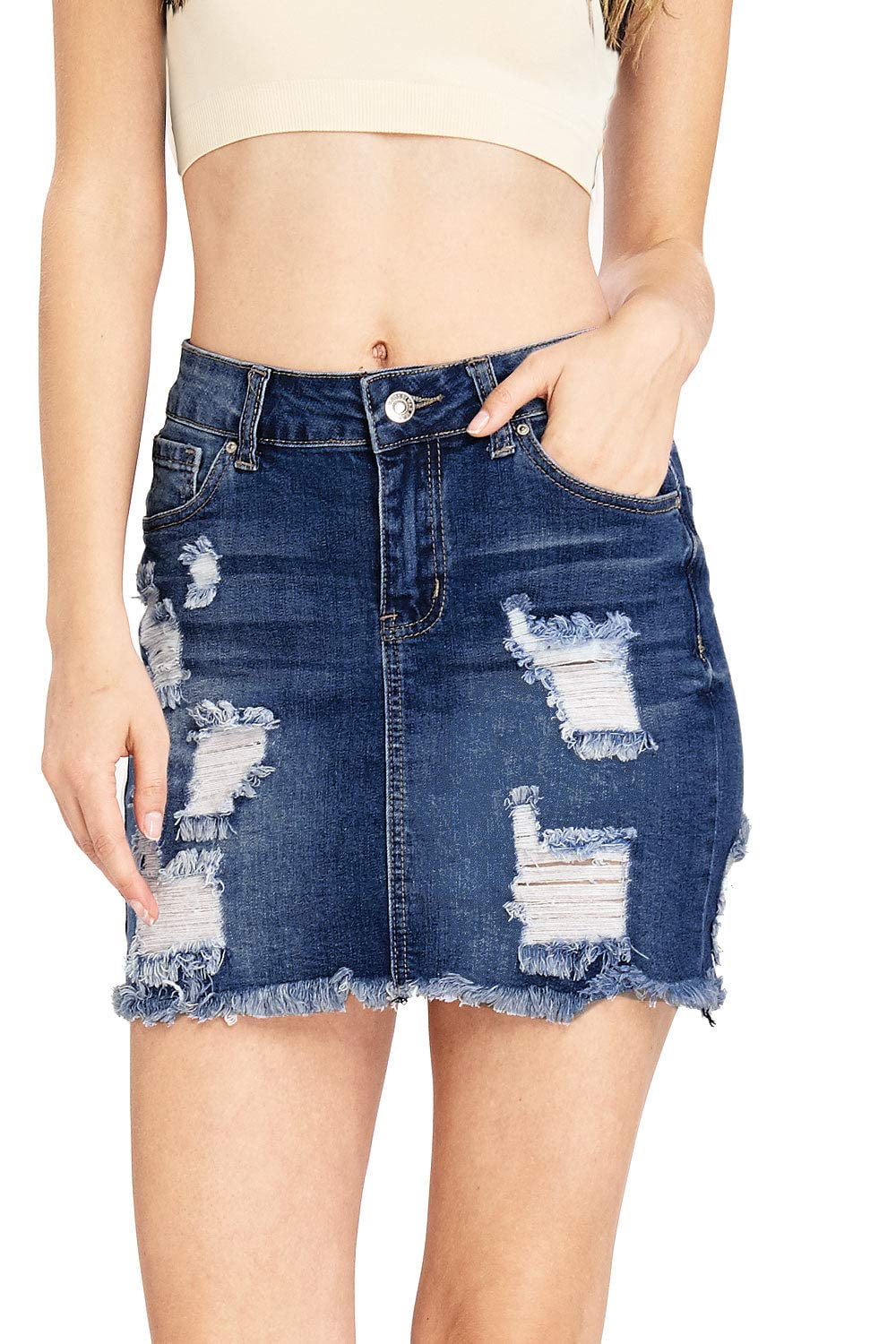 Juniors Mid Waist Denim Mini Skirt 