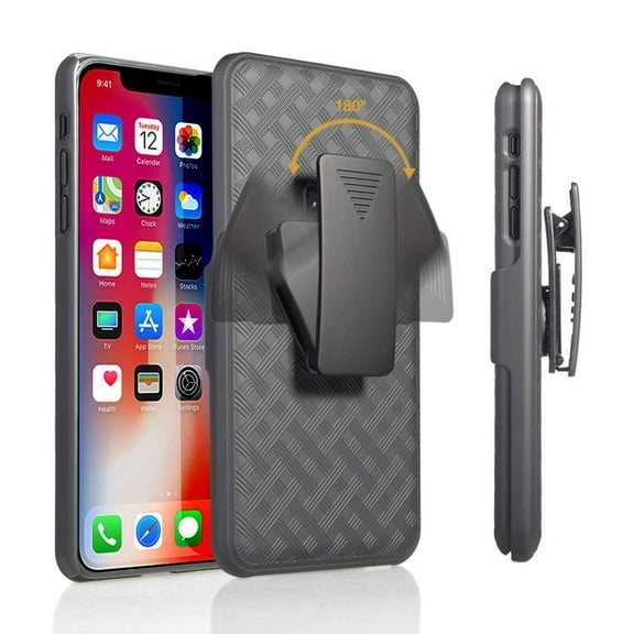 iPhone XR Holster Case, Slim Protective Belt Clip Slider Case Shell/Holster Combo with Built-in Kickstand