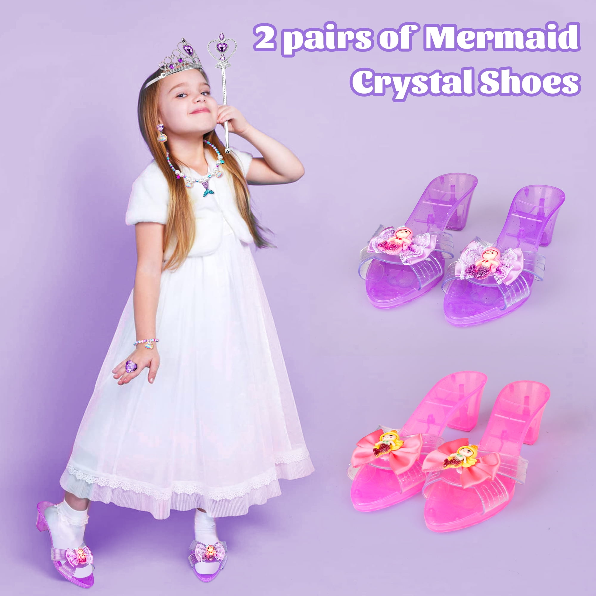 HopeRock Girl Dress up Princess Set, Mermaid Toys for Girls Ages 3-6 Years, Halloween Costume, Include Jewelry, Crown and Shoes, Princess Pretend Play Toy Gift for 2 3 4 5 6 Year Old Girls.