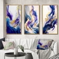 thumbnail image 1 of Designart "Blue and Gold Splatter II" Modern Framed Wall Art Set Of 3 - Blue Abstract Spirals Frame Canvas Set For Living Room Decor, 1 of 6