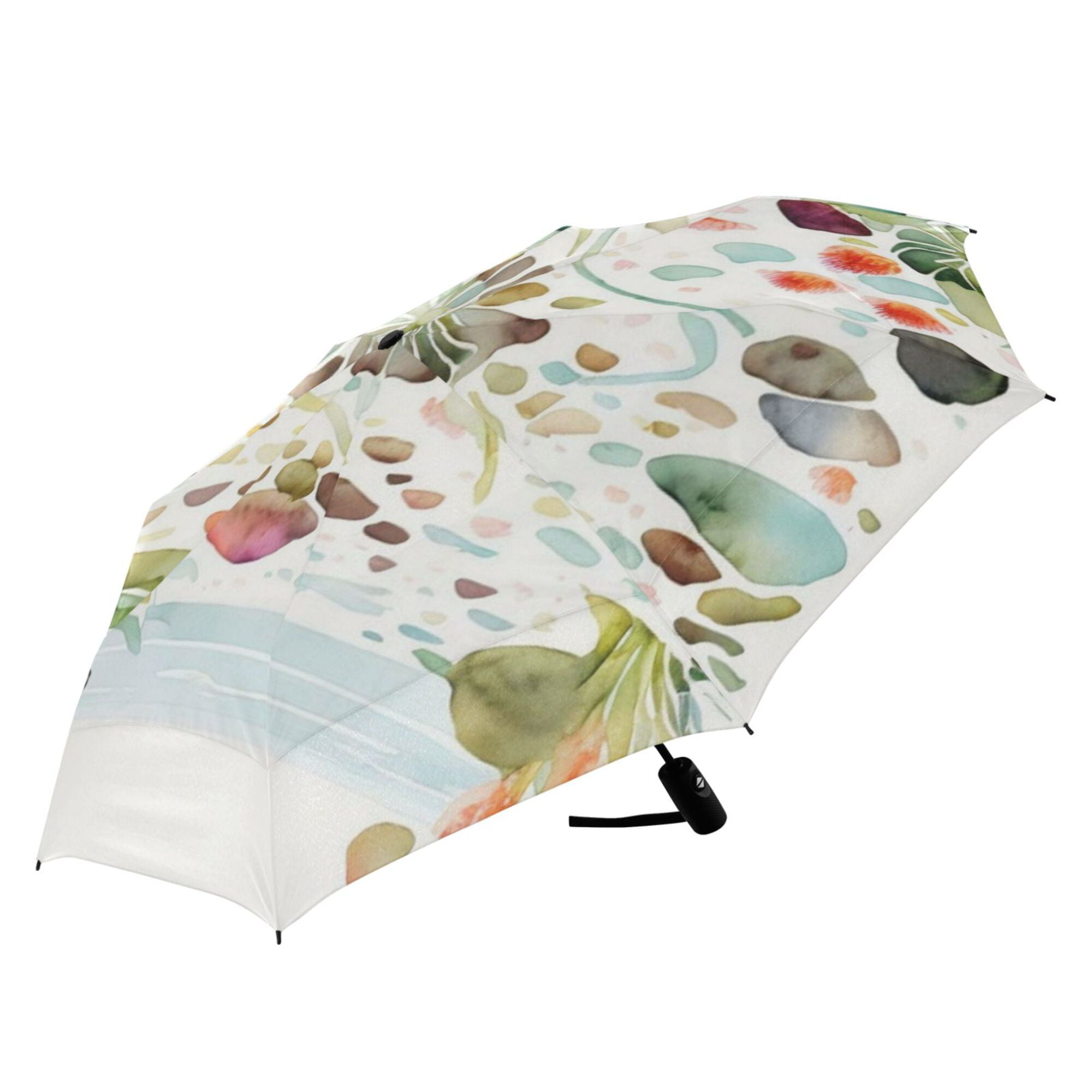 21" Inch Auto Open Close Folding Umbrella Windproof Waterproof Full Print 8-Rib Compact Travel Umbrella for Rainy Days Pondside Chandelier Fusang
