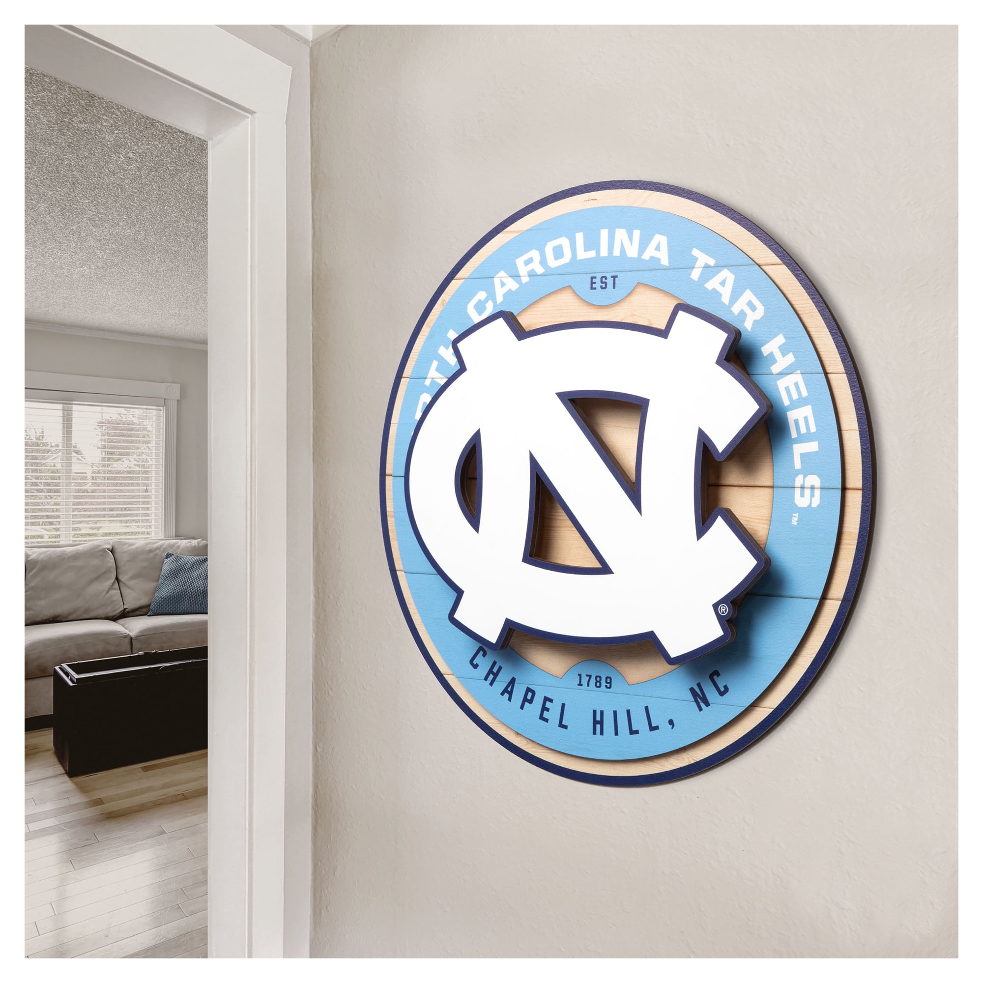 IDNA North Carolina Tar Heels 15" x 15" 3DX Logo Circle Backer Wall Art