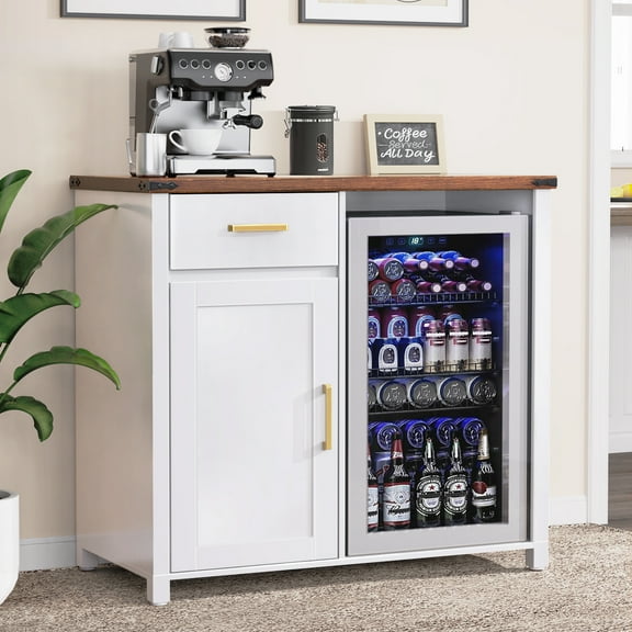 Coffee Bar with Mini Fridge Space, Mini Fridge Cabinet Stand for Dorm, Kitchen or Office