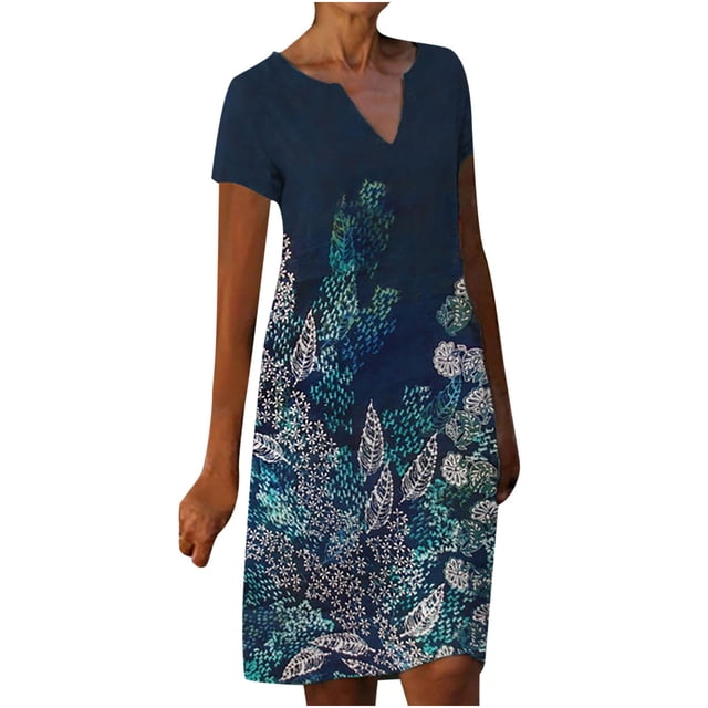 Robe à Manches Longues pour Femmes Mode Été Décontractée Manches Courtes Col en V Imprimé Floral Robe d'Été pour Femmes Sexy Manches Longues Robe d'Été Florale pour Femmes