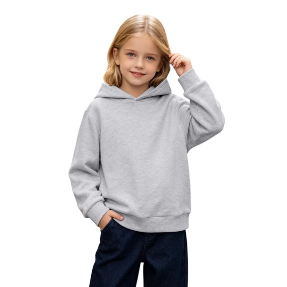 RMGVDSD Girls Hoodies Sweatshirts Long Sleeve Casual Pullover Solid Color Hooded Sweatshirt Top for Kids Tweens Lightweight Comfy Comfy Sweatshirt 13-14 Years