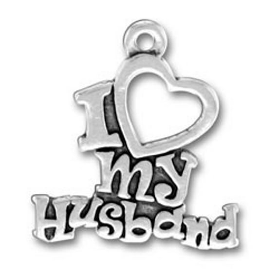 Sterling Silver 30" .8mm Box Chain I Love My Husband Heart Message Pendant Necklace