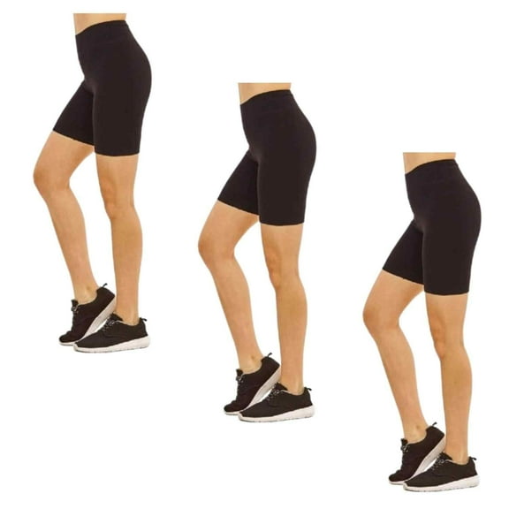 Women Athletic Workout Biker Yoga Running Jogging Legging Cotton Shorts Tights 15" Length, Black 2X-Large, 3 Packs