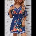 thumbnail image 4 of Vestido de Fiesta Bordado para Mujer, Talla Grande, Corta, Estilo Bohemio de Verano con Bolsillo. Azul XXL, 4 of 10